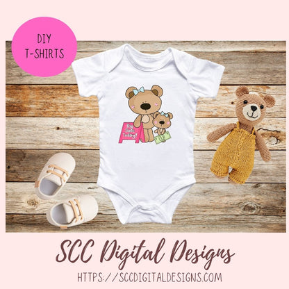 A Day with Mom PNG, Mommy and Baby Bear Clipart for Stickers, Wordart Scrapbook Elements, Girly Whimsical Wildlife Clip Art for Tumblers