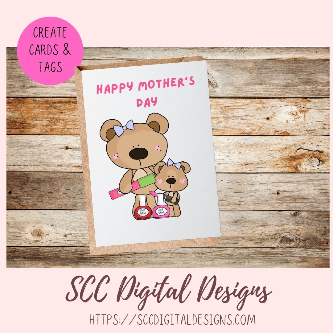 A Day with Mom PNG, Mommy and Baby Bear Clipart for Stickers, Wordart Scrapbook Elements, Girly Whimsical Wildlife Clip Art for Tumblers