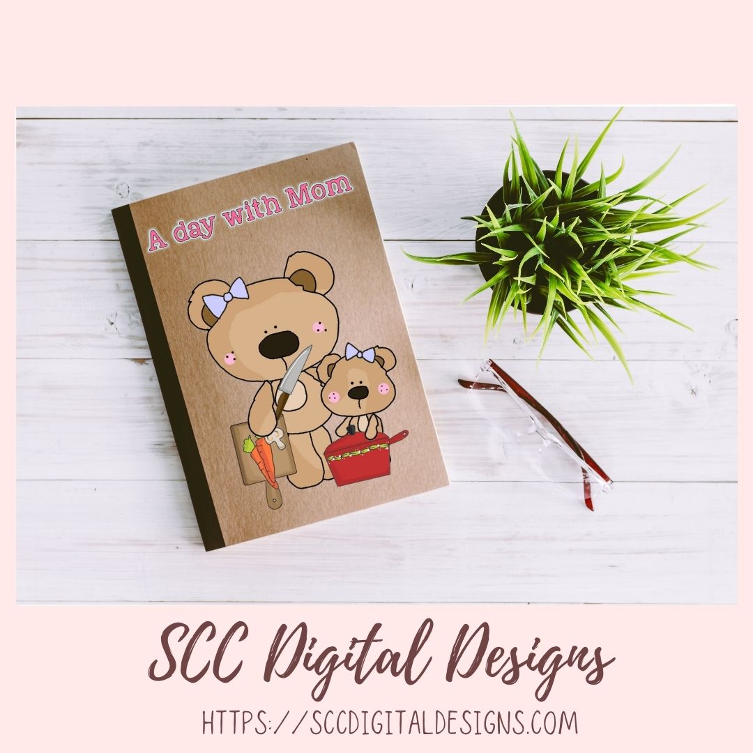 A Day with Mom PNG, Mommy and Baby Bear Clipart for Stickers, Wordart Scrapbook Elements, Girly Whimsical Wildlife Clip Art for Tumblers