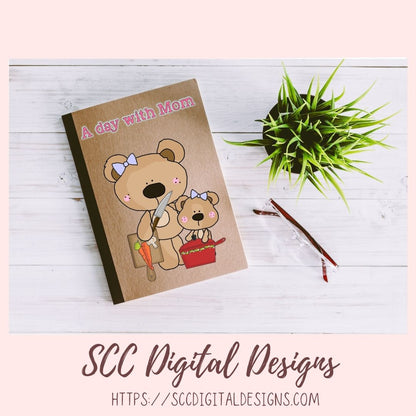 A Day with Mom PNG, Mommy and Baby Bear Clipart for Stickers, Wordart Scrapbook Elements, Girly Whimsical Wildlife Clip Art for Tumblers