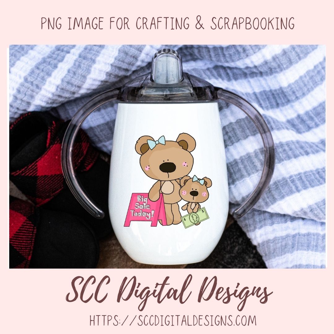 A Day with Mom PNG, Mommy and Baby Bear Clipart for Stickers, Wordart Scrapbook Elements, Girly Whimsical Wildlife Clip Art for Tumblers