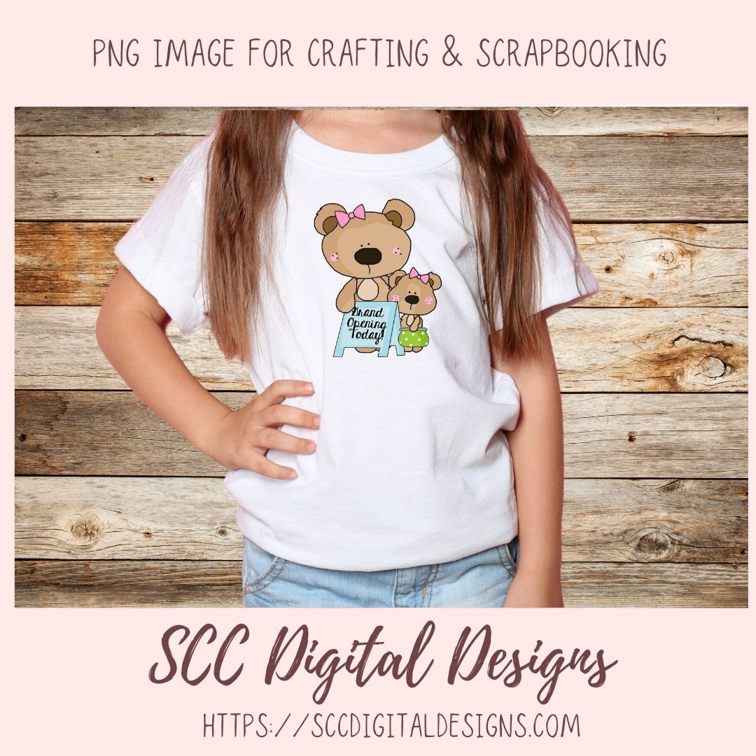 A Day with Mom PNG, Mommy and Baby Bear Clipart for Stickers, Wordart Scrapbook Elements, Girly Whimsical Wildlife Clip Art for Tumblers