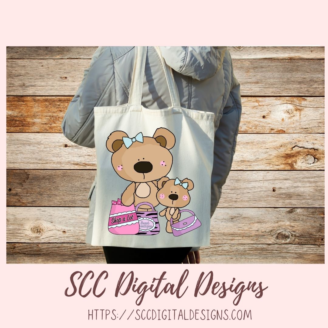 A Day with Mom PNG, Mommy and Baby Bear Clipart for Stickers, Wordart Scrapbook Elements, Girly Whimsical Wildlife Clip Art for Tumblers