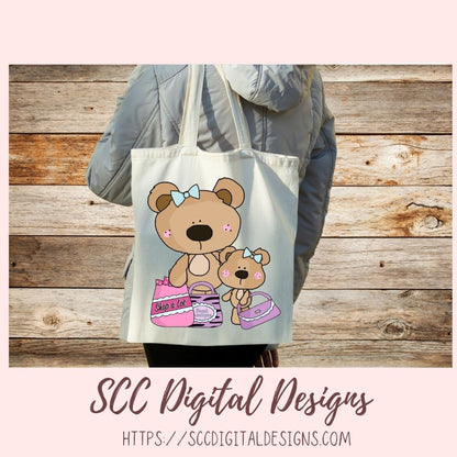 A Day with Mom PNG, Mommy and Baby Bear Clipart for Stickers, Wordart Scrapbook Elements, Girly Whimsical Wildlife Clip Art for Tumblers