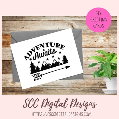 Adventure Awaits SVG, Mountains & Stars PNG for T-Shirts for Mom, DIY Camping Wall Art for Girlfriend, Cabin Decor for Boyfriend Gift