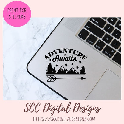 Adventure Awaits SVG, Mountains & Stars PNG for T-Shirts for Mom, DIY Camping Wall Art for Girlfriend, Cabin Decor for Boyfriend Gift