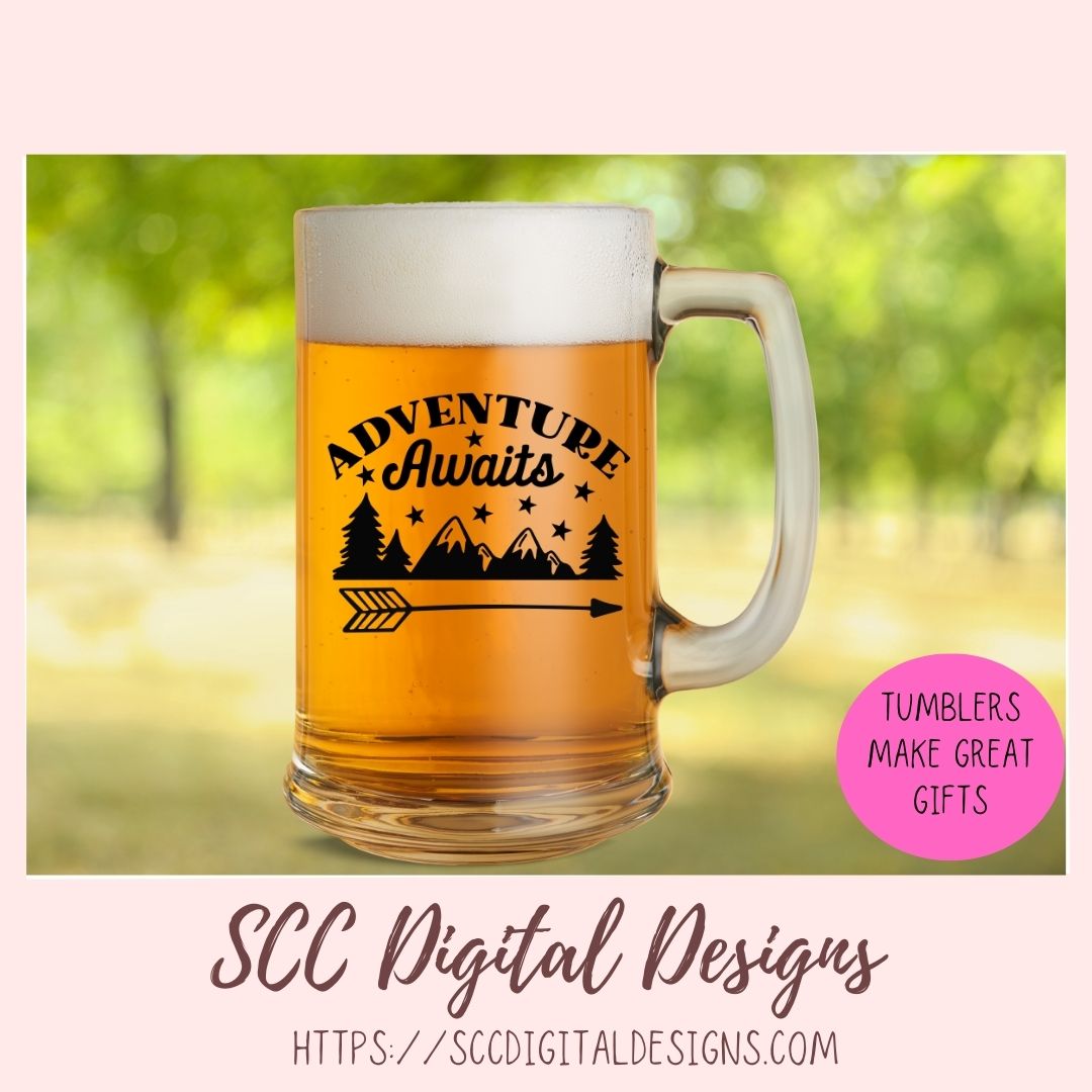 Adventure Awaits SVG, Mountains & Stars PNG for T-Shirts for Mom, DIY Camping Wall Art for Girlfriend, Cabin Decor for Boyfriend Gift