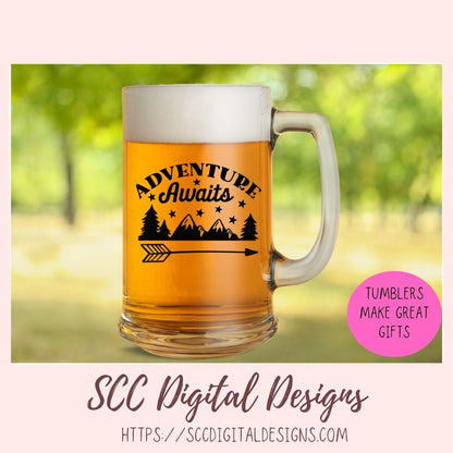 Adventure Awaits SVG, Mountains & Stars PNG for T-Shirts for Mom, DIY Camping Wall Art for Girlfriend, Cabin Decor for Boyfriend Gift