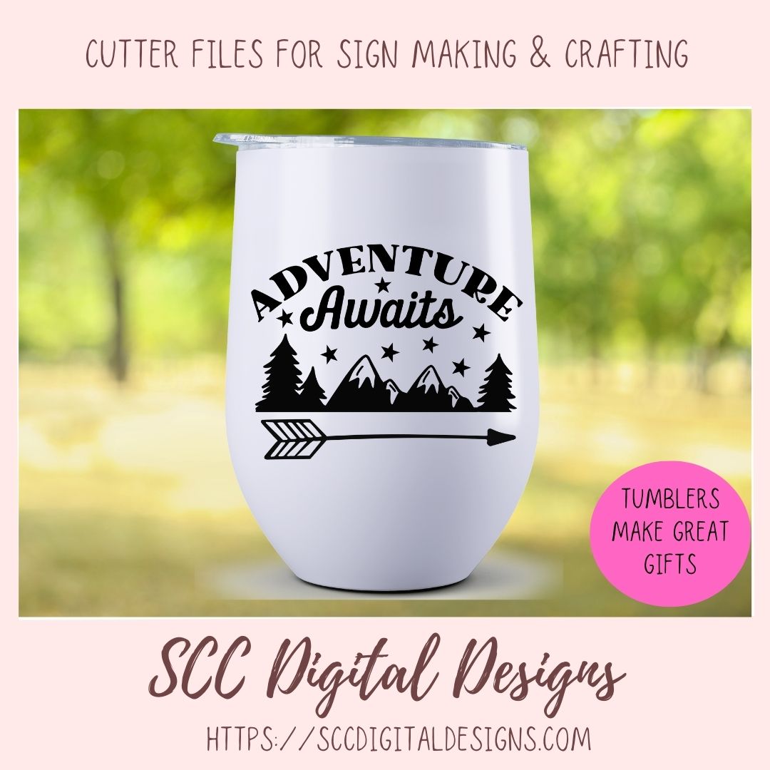 Adventure Awaits SVG, Mountains & Stars PNG for T-Shirts for Mom, DIY Camping Wall Art for Girlfriend, Cabin Decor for Boyfriend Gift