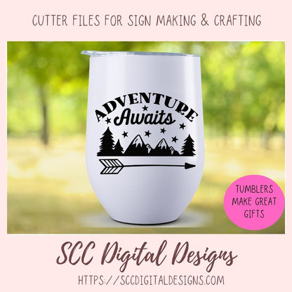 Adventure Awaits SVG, Mountains & Stars PNG for T-Shirts for Mom, DIY Camping Wall Art for Girlfriend, Cabin Decor for Boyfriend Gift