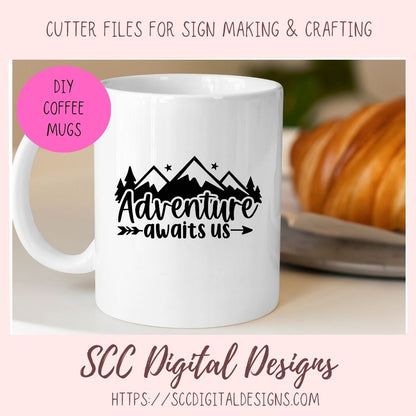 Adventure Awaits SVG, DIY Mountain & Stars Cabin Decor for Dad, Outdoor Lover T-Shirt for Mom, Road Trippin Glamper Wall Art for Camping