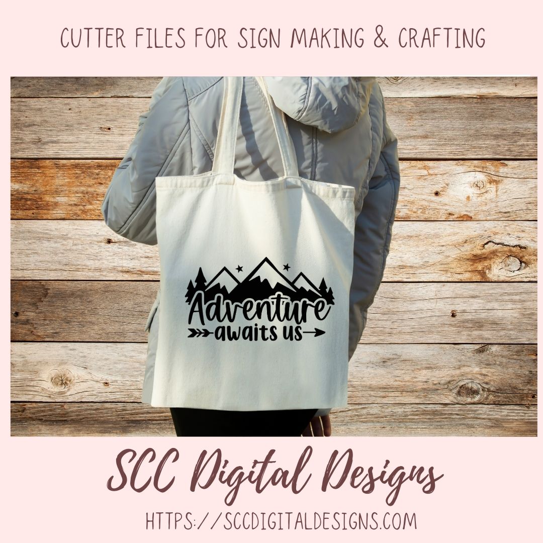 Adventure Awaits SVG, DIY Mountain & Stars Cabin Decor for Dad, Outdoor Lover T-Shirt for Mom, Road Trippin Glamper Wall Art for Camping
