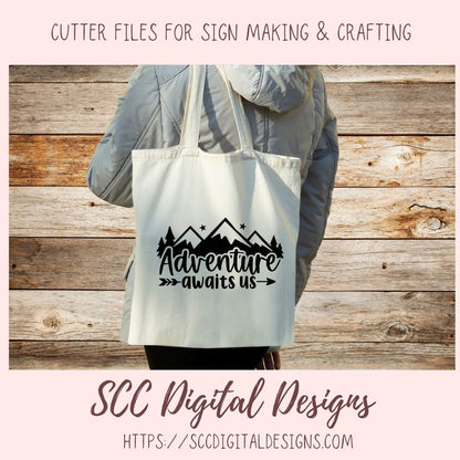 Adventure Awaits SVG, DIY Mountain & Stars Cabin Decor for Dad, Outdoor Lover T-Shirt for Mom, Road Trippin Glamper Wall Art for Camping