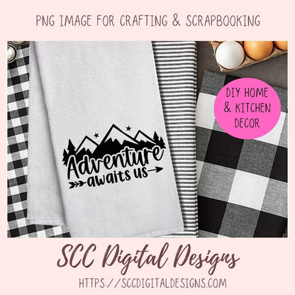 Adventure Awaits SVG, DIY Mountain & Stars Cabin Decor for Dad, Outdoor Lover T-Shirt for Mom, Road Trippin Glamper Wall Art for Camping