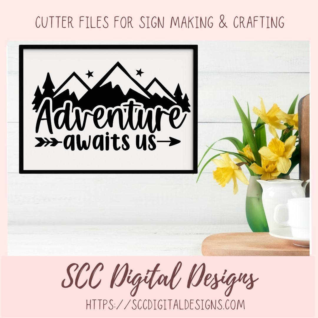 Adventure Awaits SVG, DIY Mountain & Stars Cabin Decor for Dad, Outdoor Lover T-Shirt for Mom, Road Trippin Glamper Wall Art for Camping