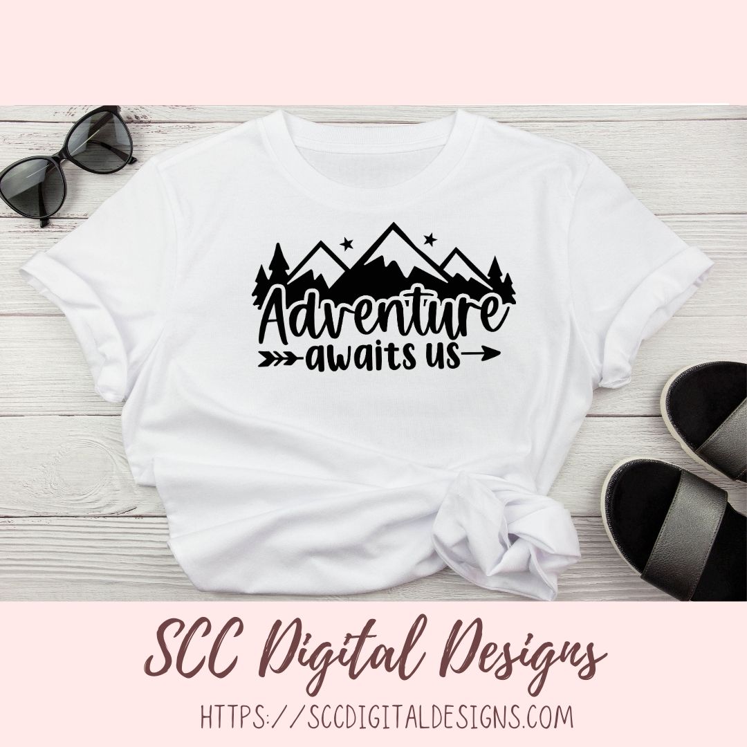 Adventure Awaits SVG, DIY Mountain & Stars Cabin Decor for Dad, Outdoor Lover T-Shirt for Mom, Road Trippin Glamper Wall Art for Camping