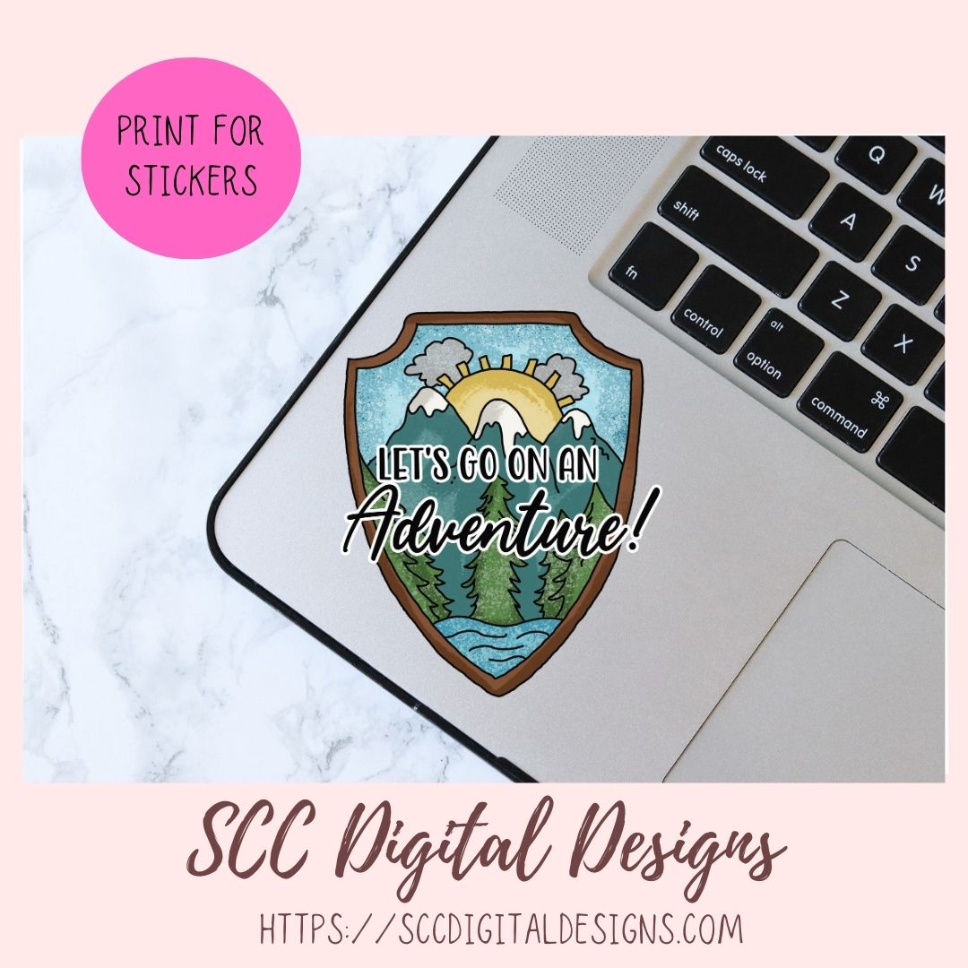 Adventure Sublimation Clipart, Mountains & Lake Badge Clip Art for T-Shirts for Dad, Let's Go On An Adventure PNG Outdoor Lovers Gift