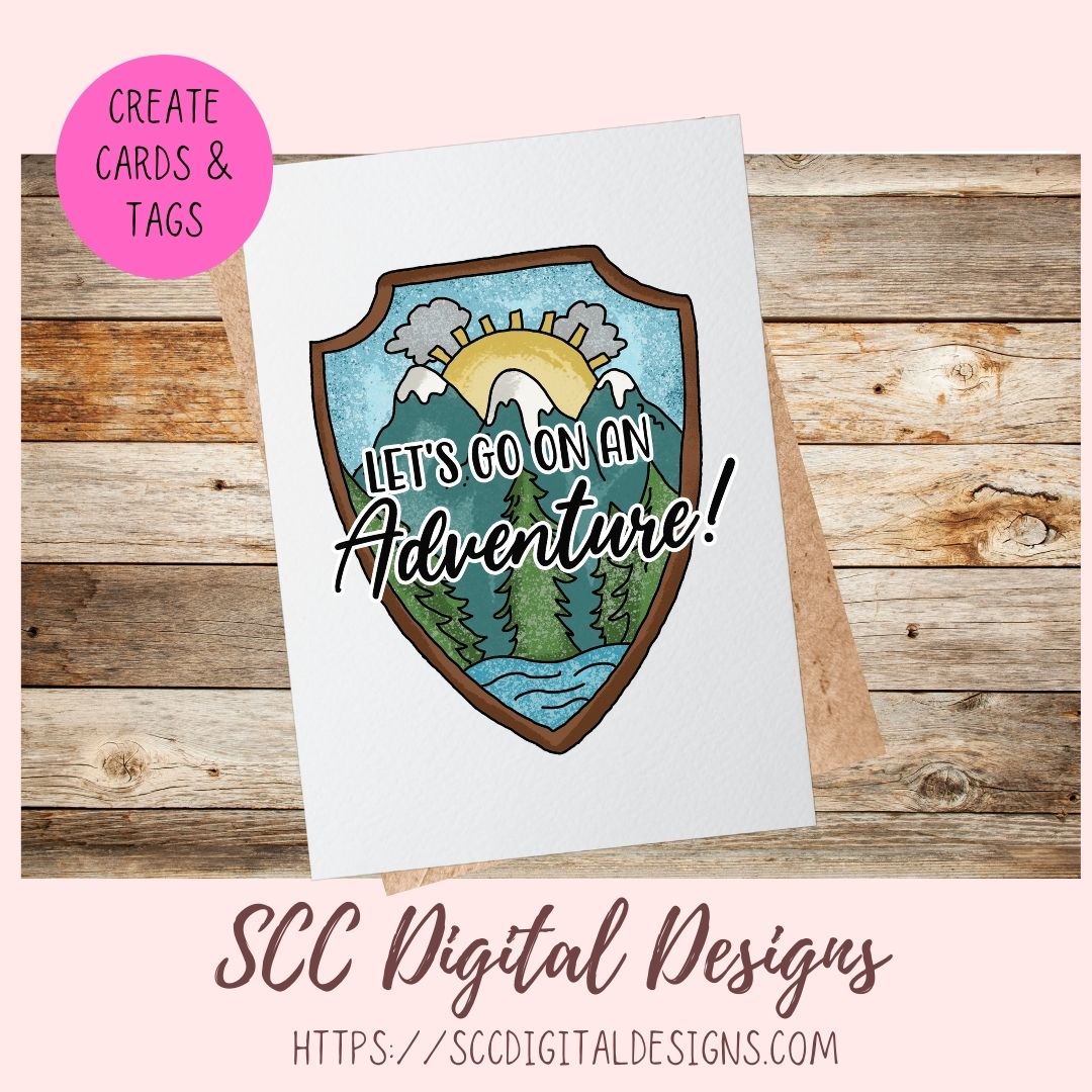 Adventure Sublimation Clipart, Mountains & Lake Badge Clip Art for T-Shirts for Dad, Let's Go On An Adventure PNG Outdoor Lovers Gift