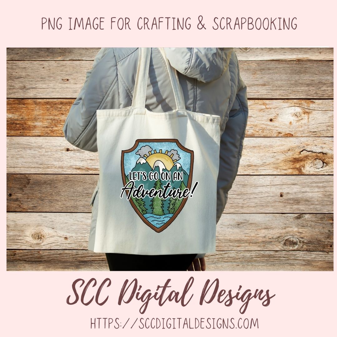 Adventure Sublimation Clipart, Mountains & Lake Badge Clip Art for T-Shirts for Dad, Let's Go On An Adventure PNG Outdoor Lovers Gift