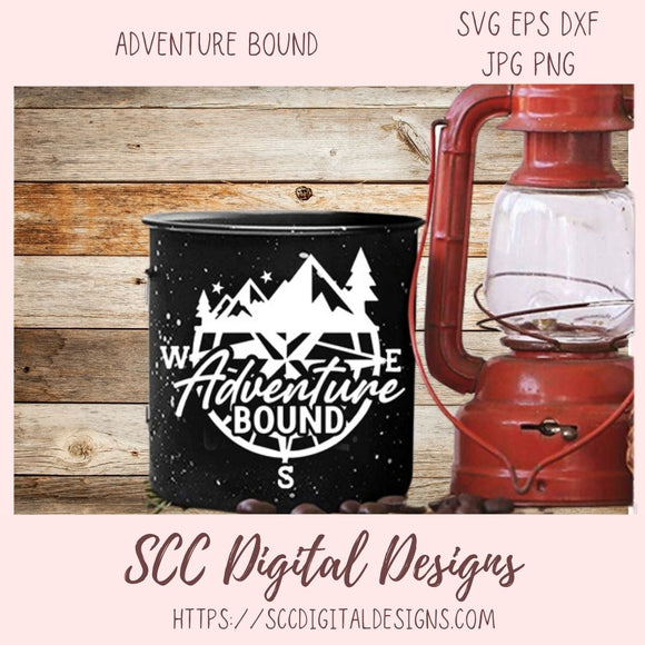 Adventure Bound SVG File Compass Mountains Stars & Trees 1 design in svg eps dxf jpg png formats