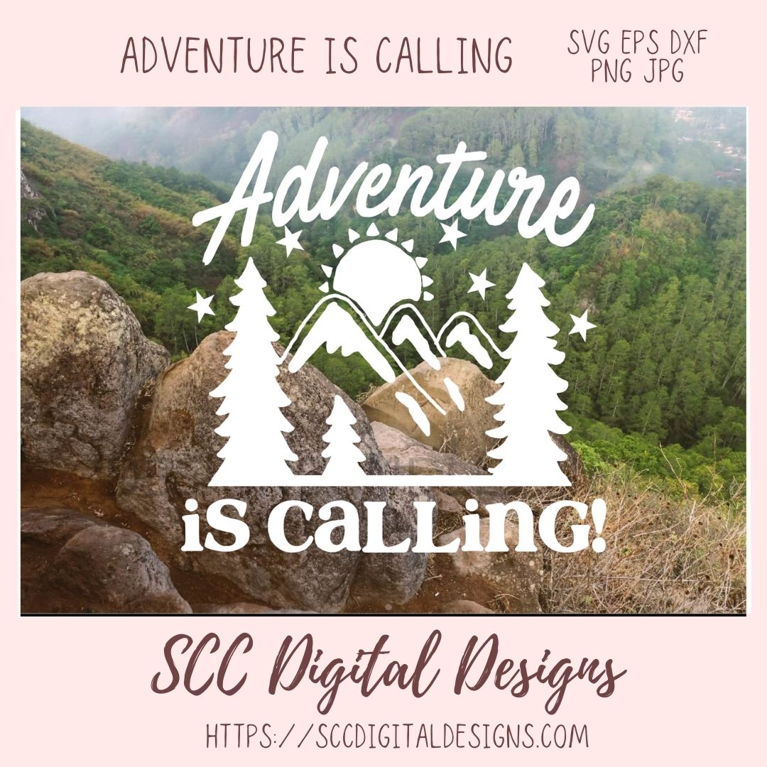 Adventure is Calling SVG, Glamper Decor for Women, Mountains & Trees Outdoor Enthusiasts T-Shirt for Men, Cabin Wall Art, Nature Lover Gift