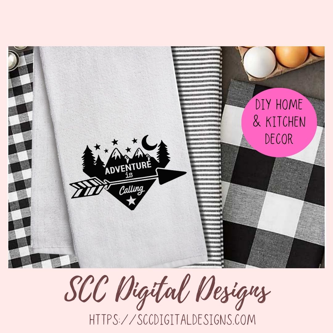 Adventure is Calling #2 SVG, Mountain & Stars Outdoor Enthusiast T-Shirt, DIY Camping Decor for Mom, Back to Nature Farmhouse Sign