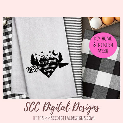 Adventure is Calling #2 SVG, Mountain & Stars Outdoor Enthusiast T-Shirt, DIY Camping Decor for Mom, Back to Nature Farmhouse Sign