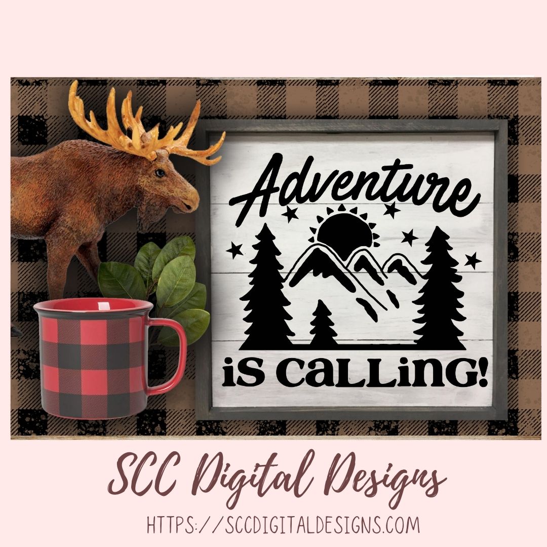 Adventure is Calling SVG, Glamper Decor for Women, Mountains & Trees Outdoor Enthusiasts T-Shirt for Men, Cabin Wall Art, Nature Lover Gift