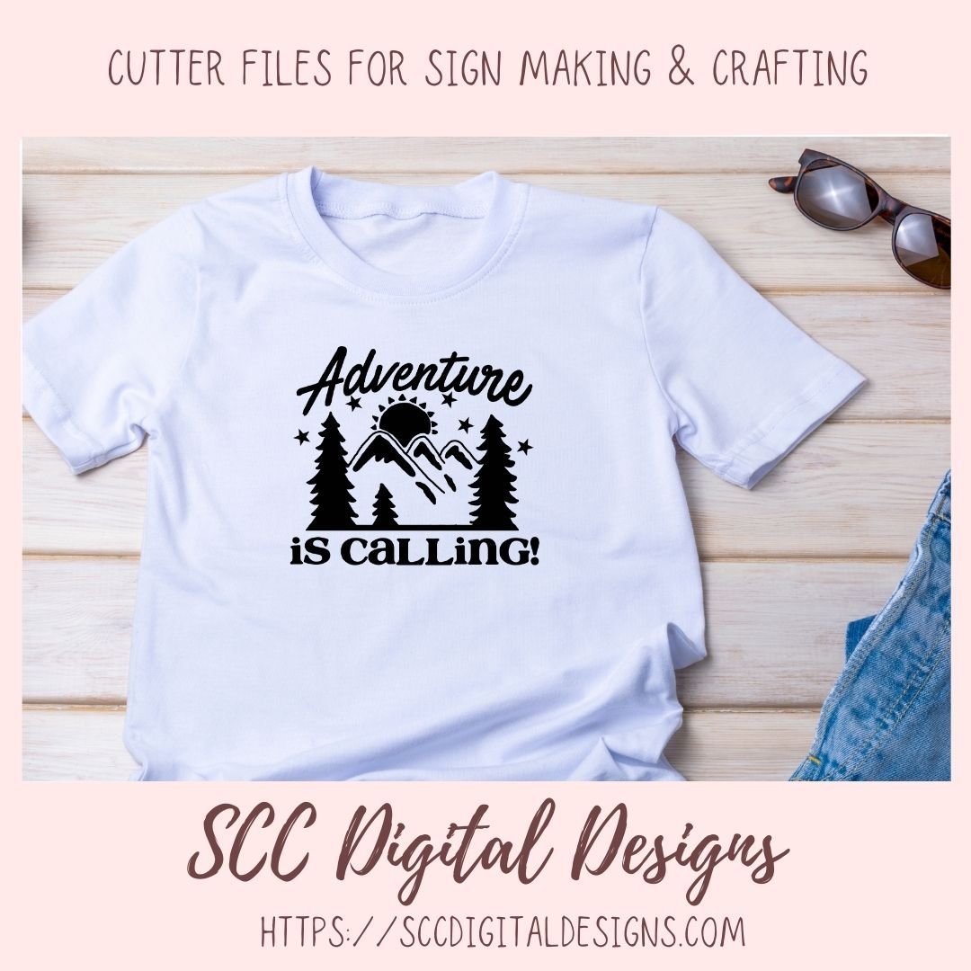Adventure is Calling SVG, Glamper Decor for Women, Mountains & Trees Outdoor Enthusiasts T-Shirt for Men, Cabin Wall Art, Nature Lover Gift