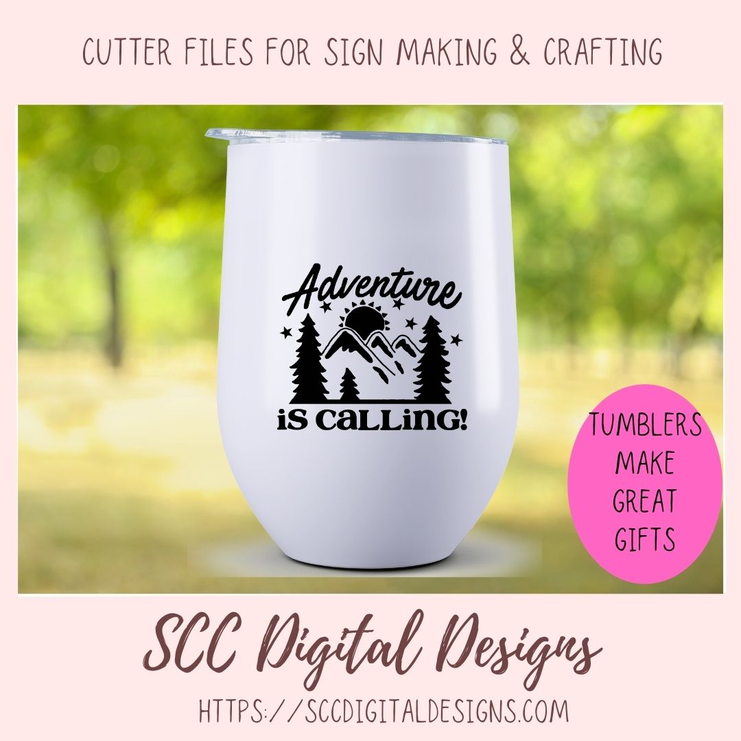 Adventure is Calling SVG, Glamper Decor for Women, Mountains & Trees Outdoor Enthusiasts T-Shirt for Men, Cabin Wall Art, Nature Lover Gift