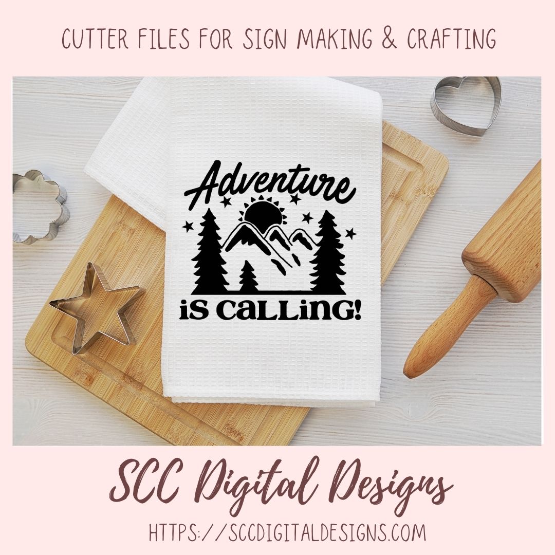 Adventure is Calling SVG, Glamper Decor for Women, Mountains & Trees Outdoor Enthusiasts T-Shirt for Men, Cabin Wall Art, Nature Lover Gift