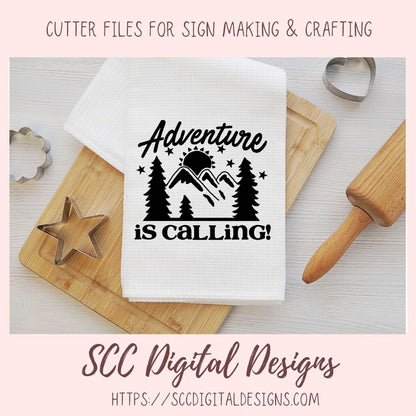 Adventure is Calling SVG, Glamper Decor for Women, Mountains & Trees Outdoor Enthusiasts T-Shirt for Men, Cabin Wall Art, Nature Lover Gift