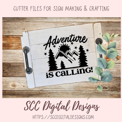 Adventure is Calling SVG, Glamper Decor for Women, Mountains & Trees Outdoor Enthusiasts T-Shirt for Men, Cabin Wall Art, Nature Lover Gift
