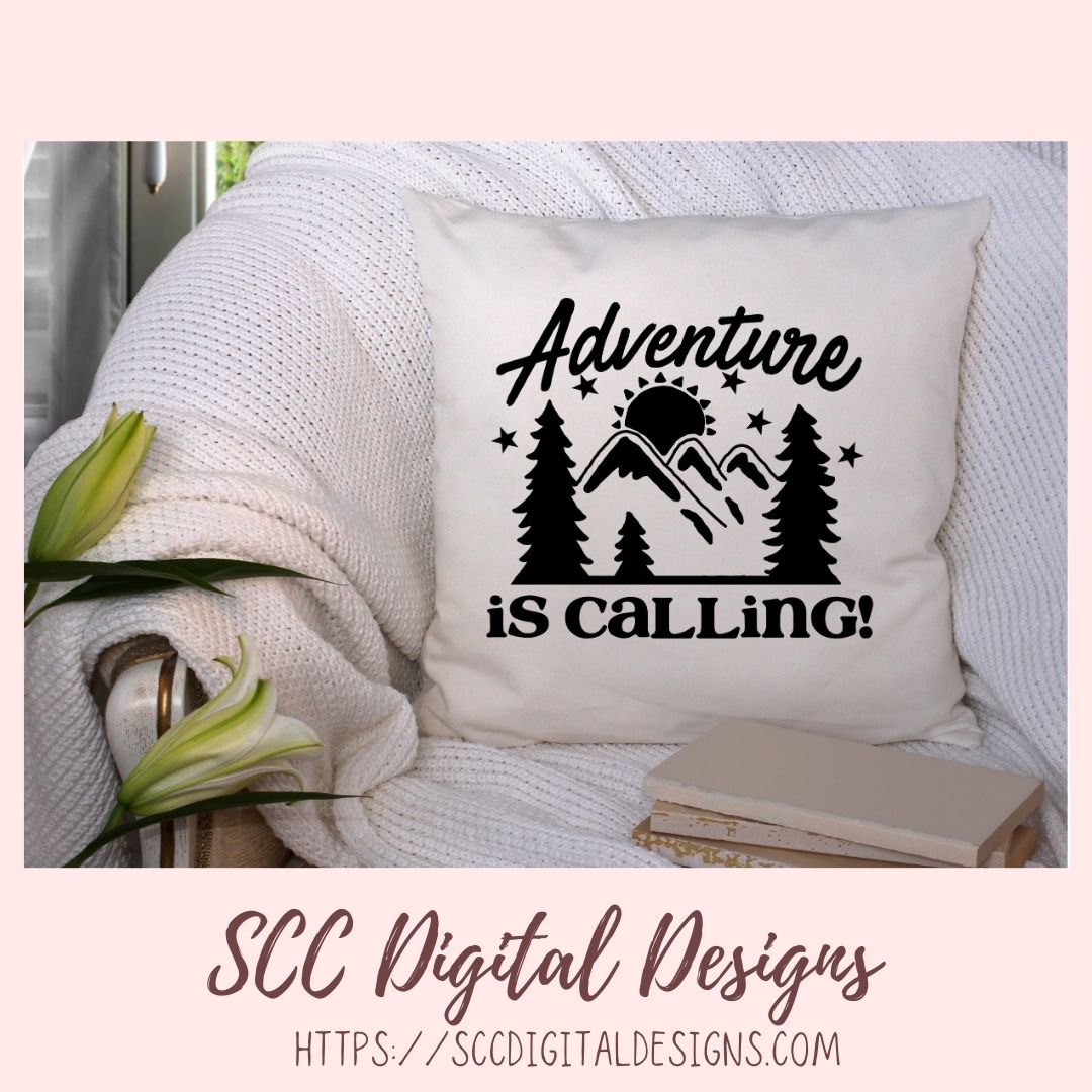 Adventure is Calling SVG, Glamper Decor for Women, Mountains & Trees Outdoor Enthusiasts T-Shirt for Men, Cabin Wall Art, Nature Lover Gift