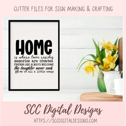 Home is Where Love Resides SVG, We're All a Little Crazy Farmhouse Kitchen Sign for Mom, Anniversary Gift for Couple, Dining Room Wall Art
