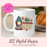 All American Girl Gnome PNG, Red White Blue Flag, DIY Patriotic Mugs and Tumblers for Women, T-Shirts and Hoodies for Kids, Commercial Use