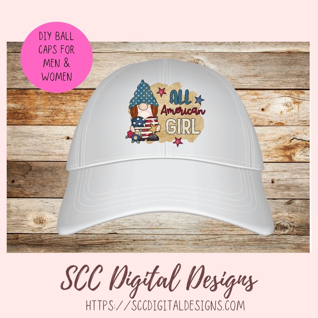 All American Girl Gnome PNG, Red White Blue Flag, DIY Patriotic Mugs and Tumblers for Women, T-Shirts and Hoodies for Kids, Commercial Use