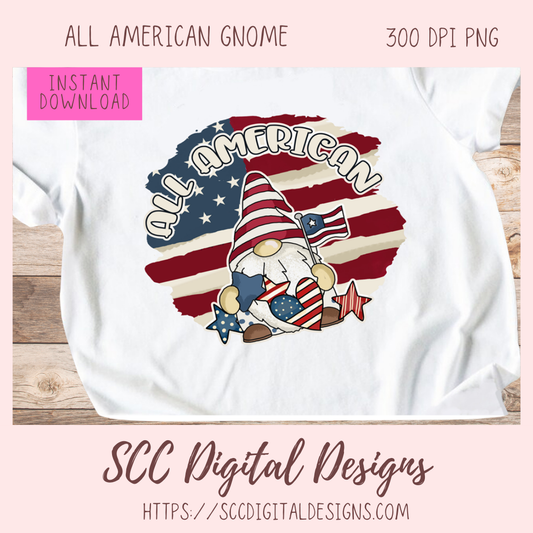Patriotic All American Gnome Clipart 
1 design in 300 dpi png format