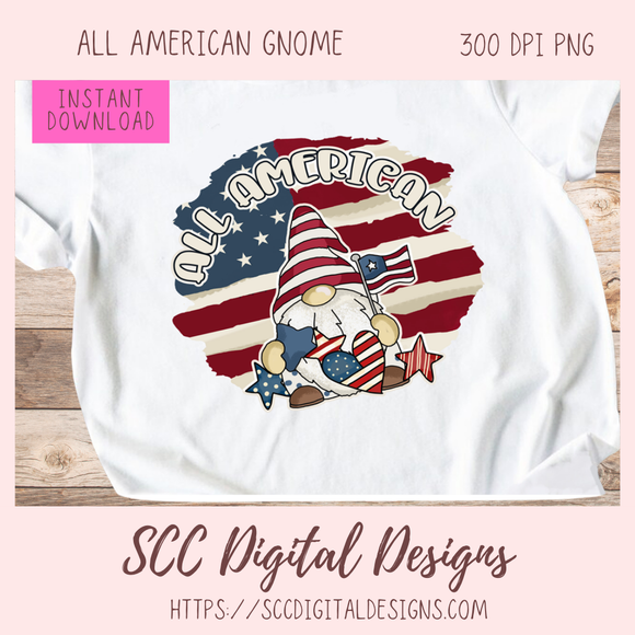 Patriotic All American Gnome Clipart 
1 design in 300 dpi png format