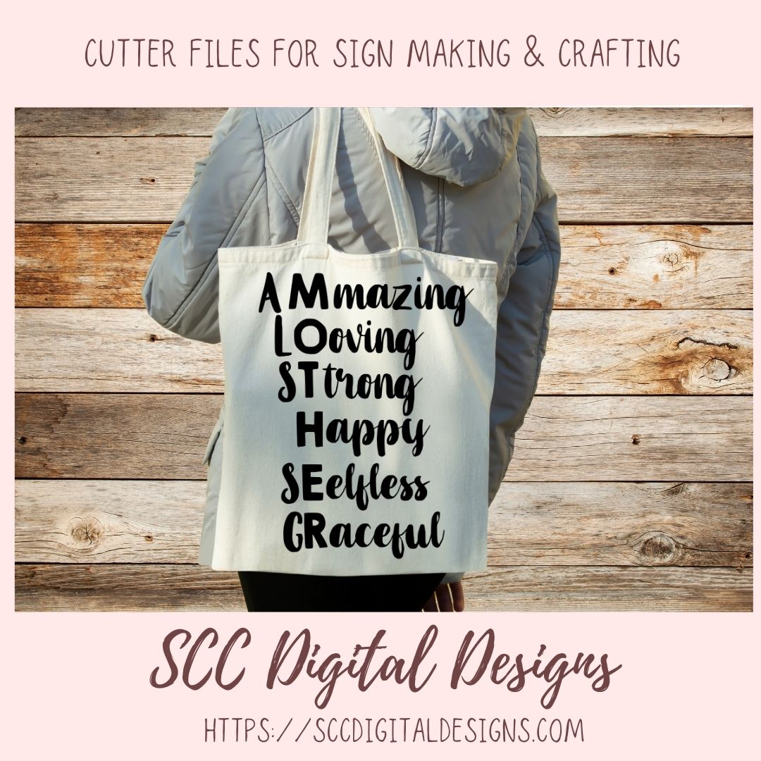 Mother SVG Amazing Loving Strong Happy Selfless Graceful Mother's Day T-Shirt for Girlfriend DIY Greeting Card for Mother-in-Law Mug for Mom