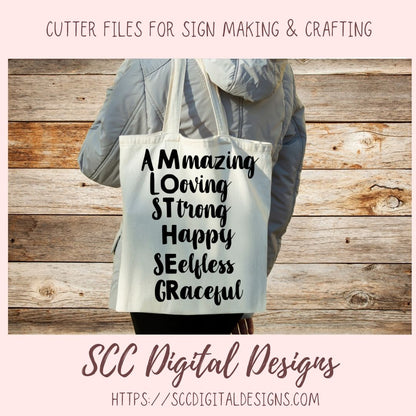 Mother SVG Amazing Loving Strong Happy Selfless Graceful Mother's Day T-Shirt for Girlfriend DIY Greeting Card for Mother-in-Law Mug for Mom