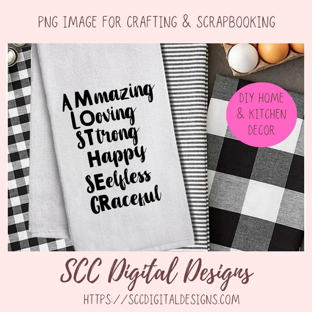 Mother SVG Amazing Loving Strong Happy Selfless Graceful Mother's Day T-Shirt for Girlfriend DIY Greeting Card for Mother-in-Law Mug for Mom