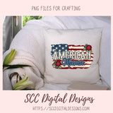 American Mama PNG, Red Roses Military Hero Gift for Women, Red White Blue Flag Clipart for Stickers for Mom Patriotic Tumbler for Girlfriend
