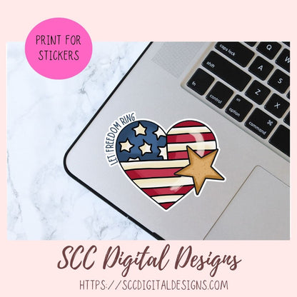 Heart-shaped sticker with American flag design on a laptop