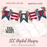 Americana Garland SVG for Glowforge and Laser Cutter Design, DIY American Patriot Craft Patterns, July 4th Front Porch Welcome Sign, Instant Download Digital Woodworking Pattern