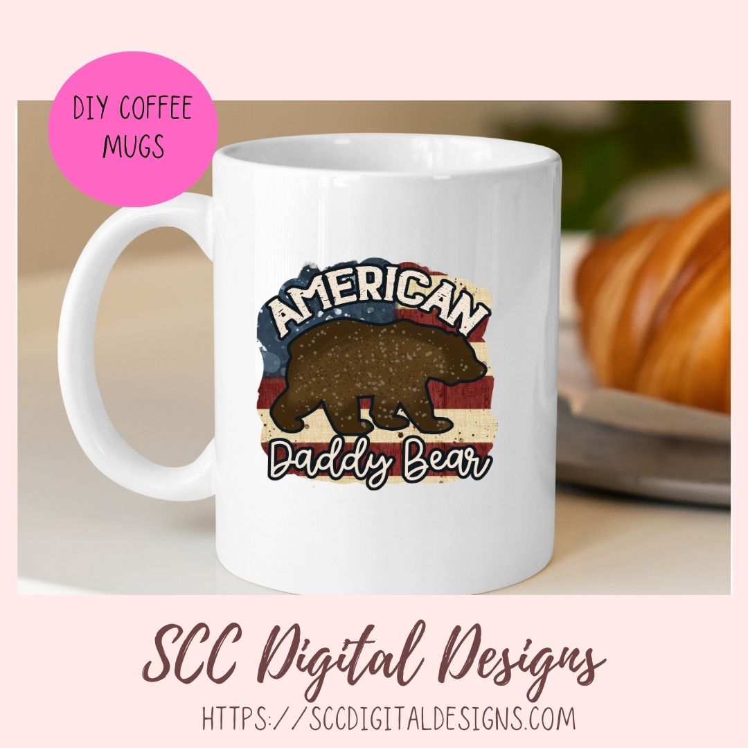 American Daddy Bear Clipart, Father's Day Gift for Husband, Red White & Blue Man Cave Sign for Boyfriend, Patriotic Dad T-Shirt for Birthday