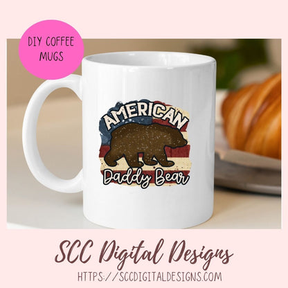 American Daddy Bear Clipart, Father's Day Gift for Husband, Red White & Blue Man Cave Sign for Boyfriend, Patriotic Dad T-Shirt for Birthday