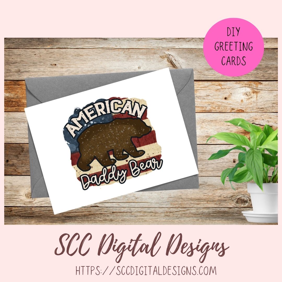 American Daddy Bear Clipart, Father's Day Gift for Husband, Red White & Blue Man Cave Sign for Boyfriend, Patriotic Dad T-Shirt for Birthday