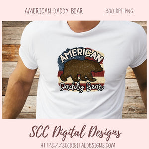 American Daddy Bear Clipart, Father's Day Gift for Husband, Red White & Blue Man Cave Sign for Boyfriend, Patriotic Dad T-Shirt for Birthday