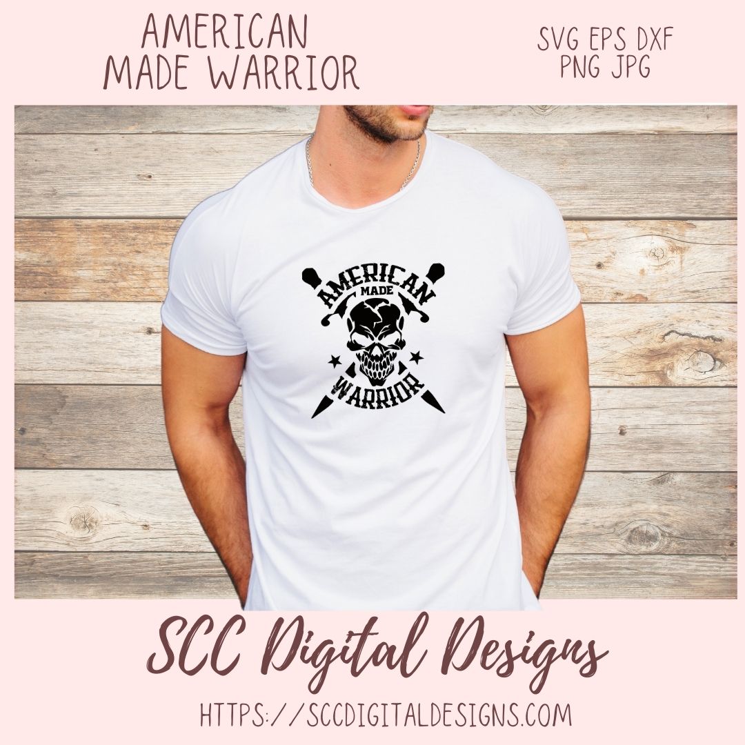 American Made Warrior SVG, Skull and Crossbones T-Shirt for Dad for Father's Day, Proud American Mug for Veteran, 